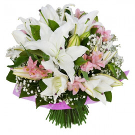 A075 MIXED BOUQUET WITH LILY AND ALSTROMERIA