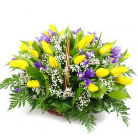 K011 FLOWER ARRANGEMENT WITH YELLOW TULIPS AND IRISES