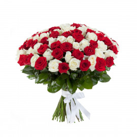 A013 BOUQUET WITH RED AND WHITE ROSES
