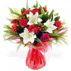 A079 MIXED BOUQUET WITH ROSES,LILIES AND GERBERAS