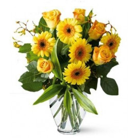 A064 MIXED BOUQUET WITH GERBERAS AND ROSES