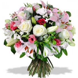 A029 MIXED BOUQUET OF ROSES, LILY AND ALSTROMERIA