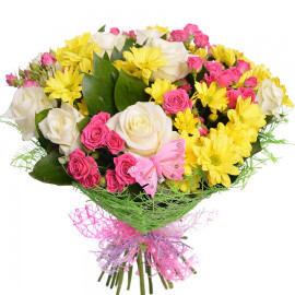 A107 MIXED BOUQUET WITH ROSES AND CHRYSANTHEMUMS
