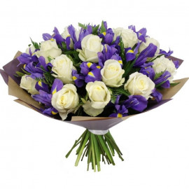 A113 BOUQUET WITH ROSES AND IRISES