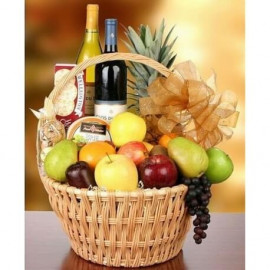 P11 BIG FRUIT BASKET WITH CHEESE AND WINE /RED AND WITHE/